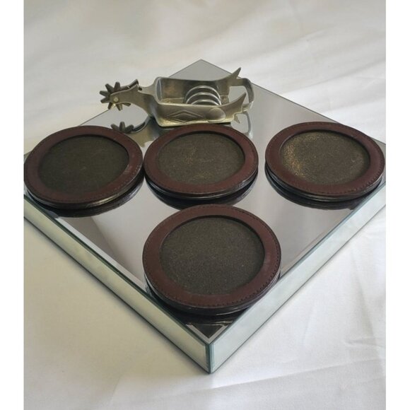 Malboro Miles Leather Cork Coaster & Metal Spur Holder Western Set 2003 - Picture 7 of 9